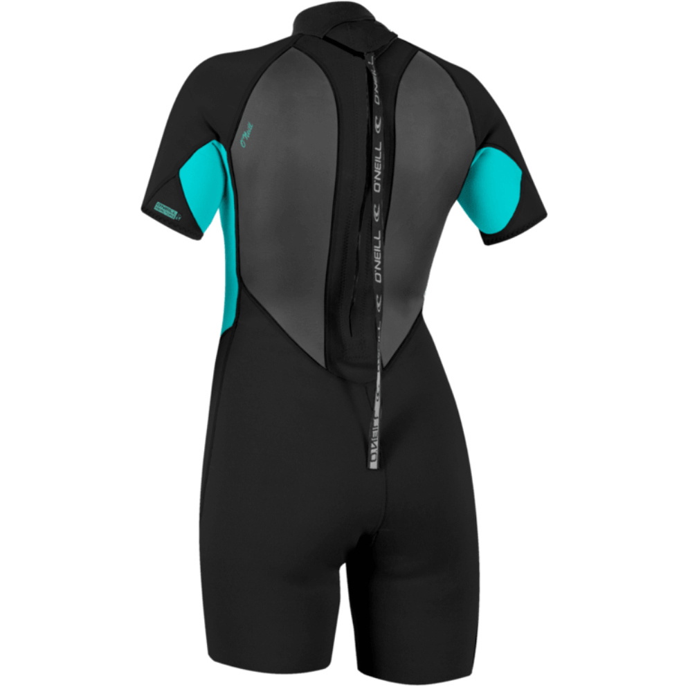2026 O'Neill Womens Reactor-2 2mm Back Zip Shorty Wetsuit 5043B - Black / Lt Aqua